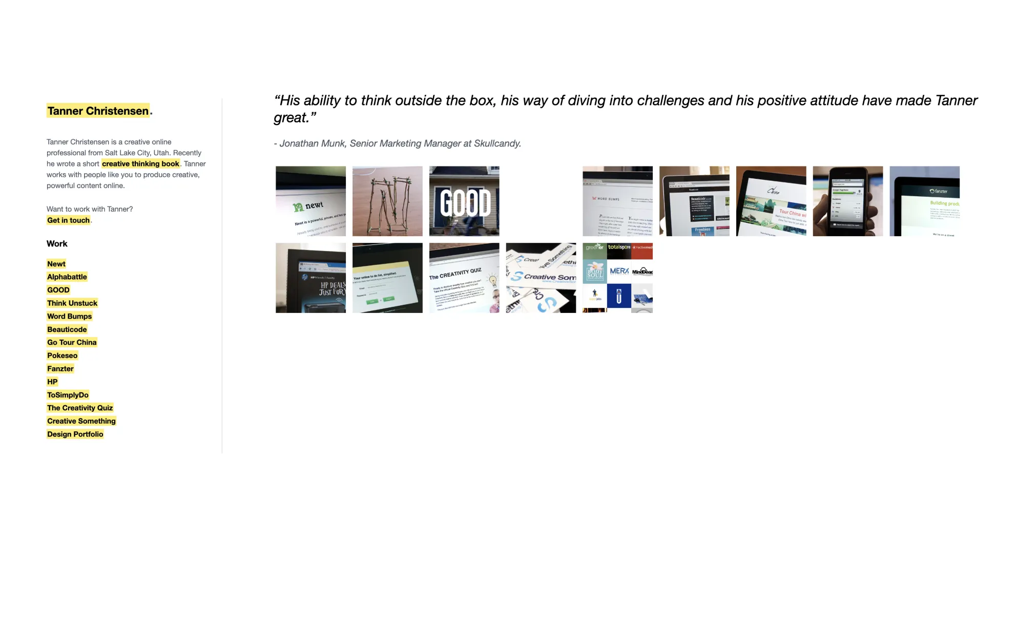 My portfolio in 2010 with a grid layout